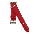 Red leather Apple Watch band, connector and stitching detail