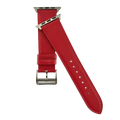 Red leather Apple Watch band, connector and stitching detail