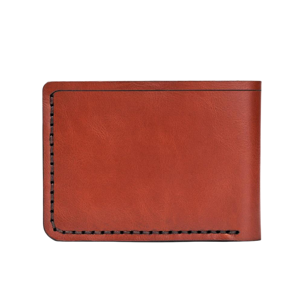 Handmade red brick leather bifold wallet, 4 card slots, back view