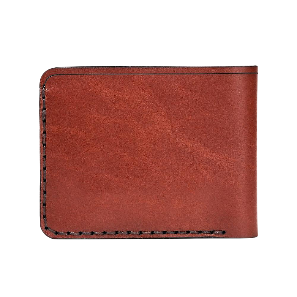 Handmade red brick leather bifold wallet, 6 card slots, back view