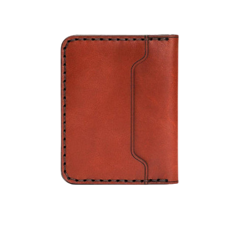 Handmade red brick leather bifold wallet with ID slot, back view