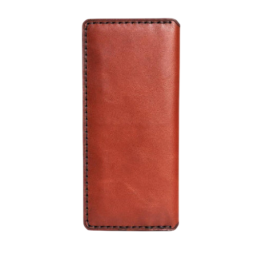 Handmade red brick leather card holder, 8 card slots, back view