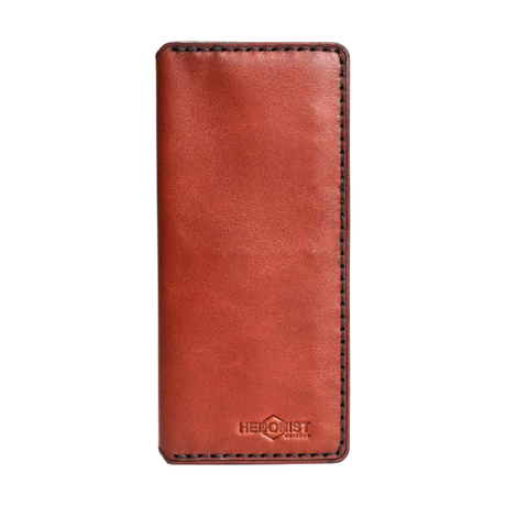 Handmade Long Leather Card Holder 8 Card Slots Red Brick | Hedonist Chicago