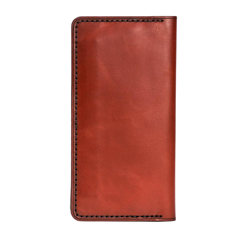 Handmade red brick leather card holder, 12 card slots, back view