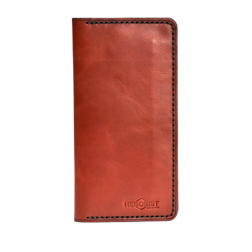 Handmade Long Leather Card Holder 12 Card Slots Red Brick | Hedonist Chicago