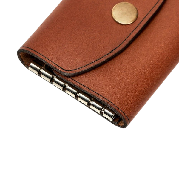 Hedonist Chicago brick key holder in brick, slim profile, full grain leather, close view