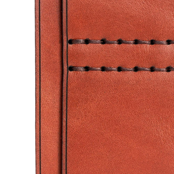Hedonist Chicago brick passport case in brick, travel cover, full grain leather, flat lay view