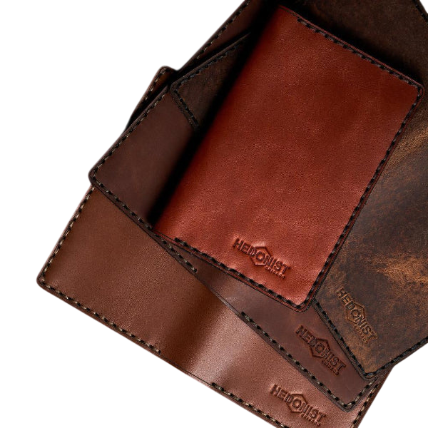 Hedonist Chicago red brick leather passport case, open interior view