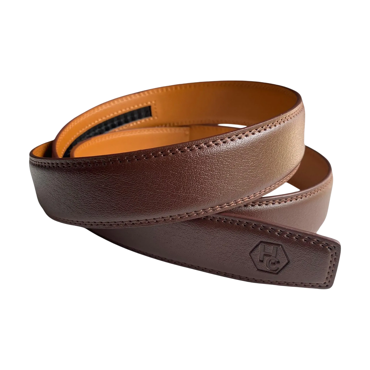Red brown leather belt strap, 1.38 inch, classic front view