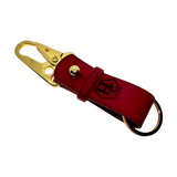 Red and gold leather key chain, full grain leather, front view