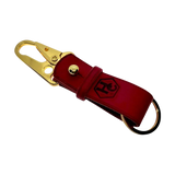 Red and gold leather key chain, full grain leather, front view