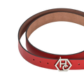 Buckle close-up on women's seamless edge leather belt - red - Hedonist Chicago - close-up view (1"/1.3")