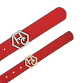 Edge stitching detail on women's seamless edge leather belt - red - Hedonist Chicago (1"/1.3")