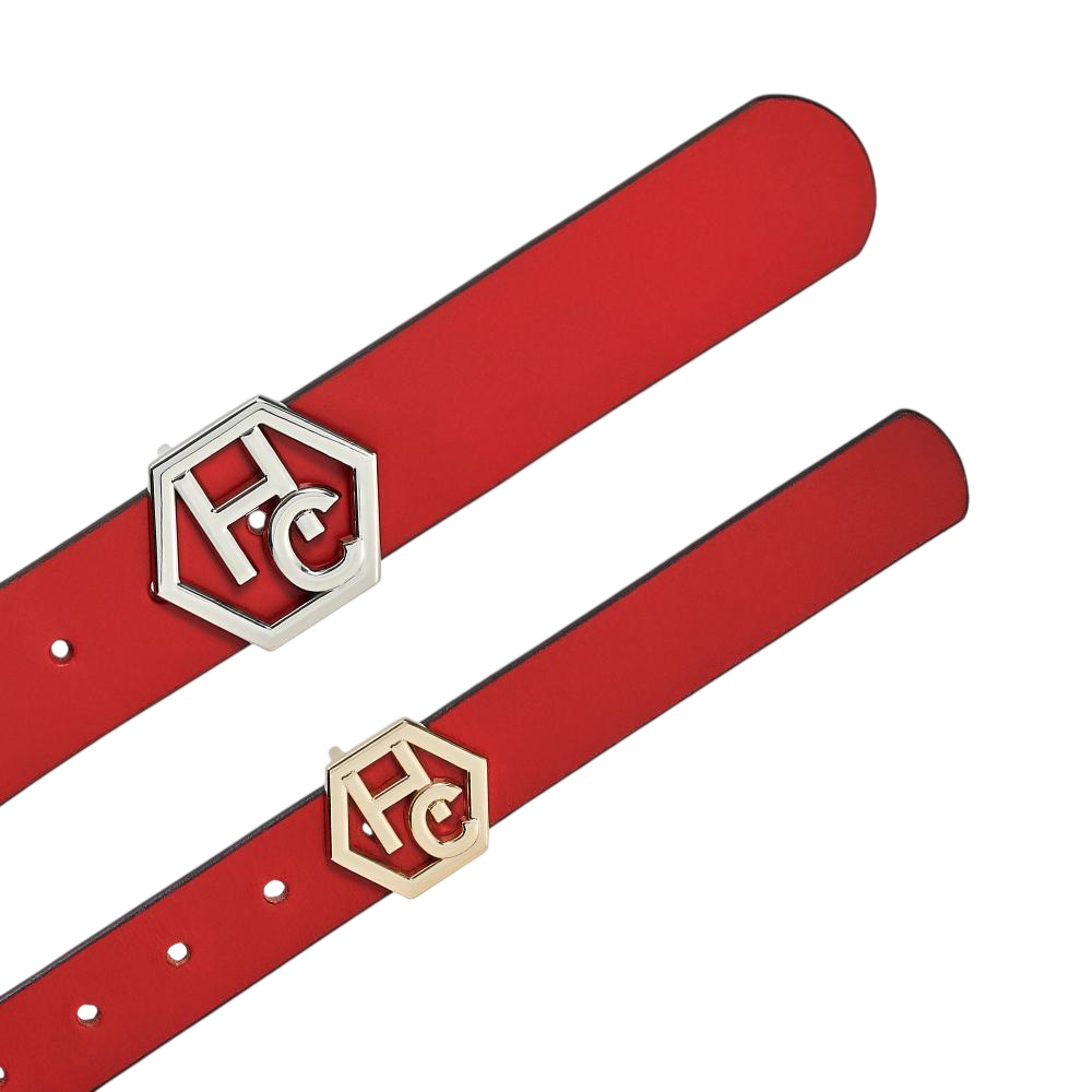 Edge stitching detail on women's seamless edge leather belt - red - Hedonist Chicago (1"/1.3")