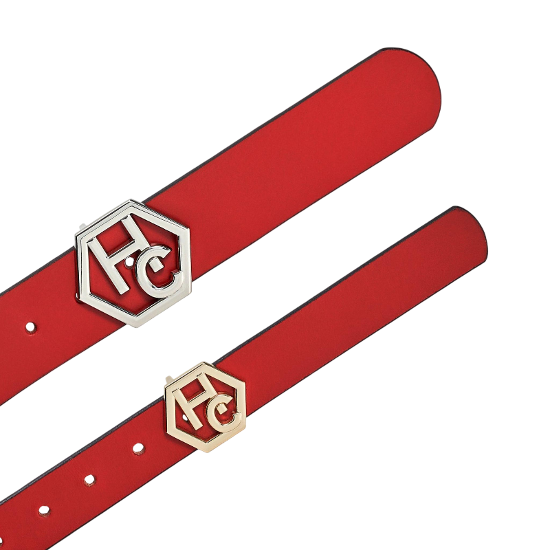 Back view on women's seamless edge leather belt - red - Hedonist Chicago - close-up view (1")