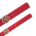 Buckle close-up on women's signature detail belt - red - Hedonist Chicago - close-up view (1", reversible with white)