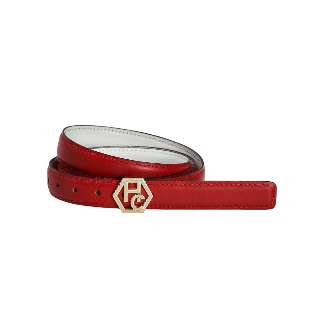Women's signature detail belt - red - Hedonist Chicago - premium women's leather accessory (1", reversible with white)