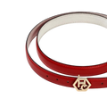 Edge stitching detail on women's signature detail belt - red - Hedonist Chicago - close-up view (1", reversible with white)