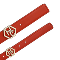 Buckle close-up on women's reversible design leather belt - red - Hedonist Chicago (1"/1.3", reversible with white)