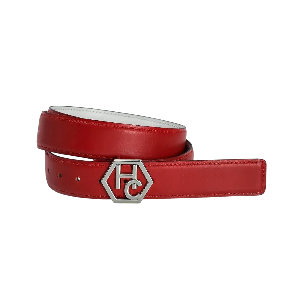 Women's reversible design leather belt - red - Hedonist Chicago - premium women's leather accessory (1"/1.3", reversible with white)