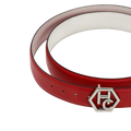 Edge stitching detail on women's reversible design leather belt - red - Hedonist Chicago (1"/1.3", reversible with white)