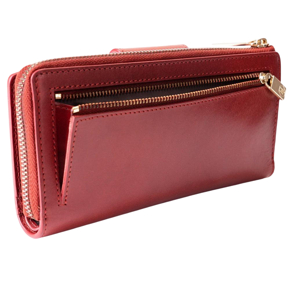 Red leather zip wallet and traveler wallet gift set by Hedonist Chicago