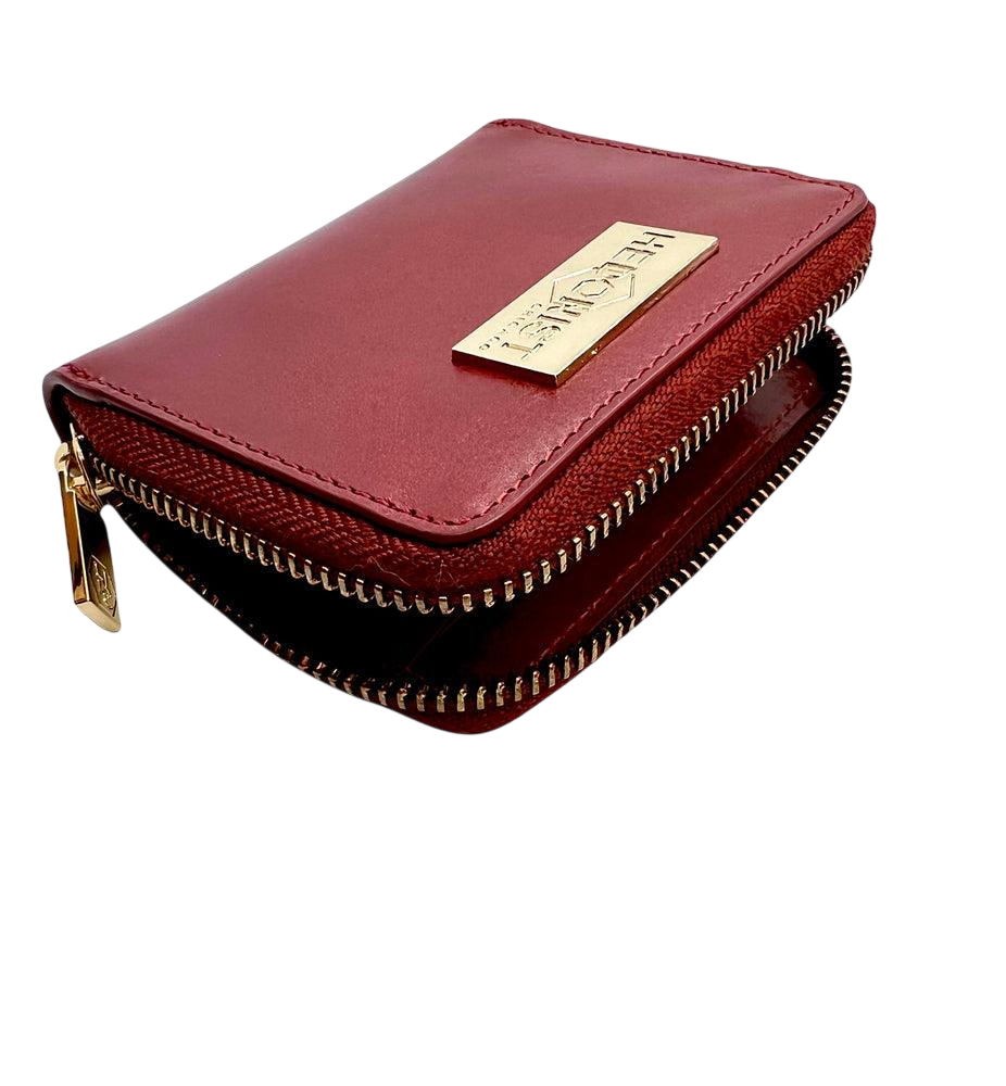 Red leather zip wallet and traveler wallet gift set by Hedonist Chicago