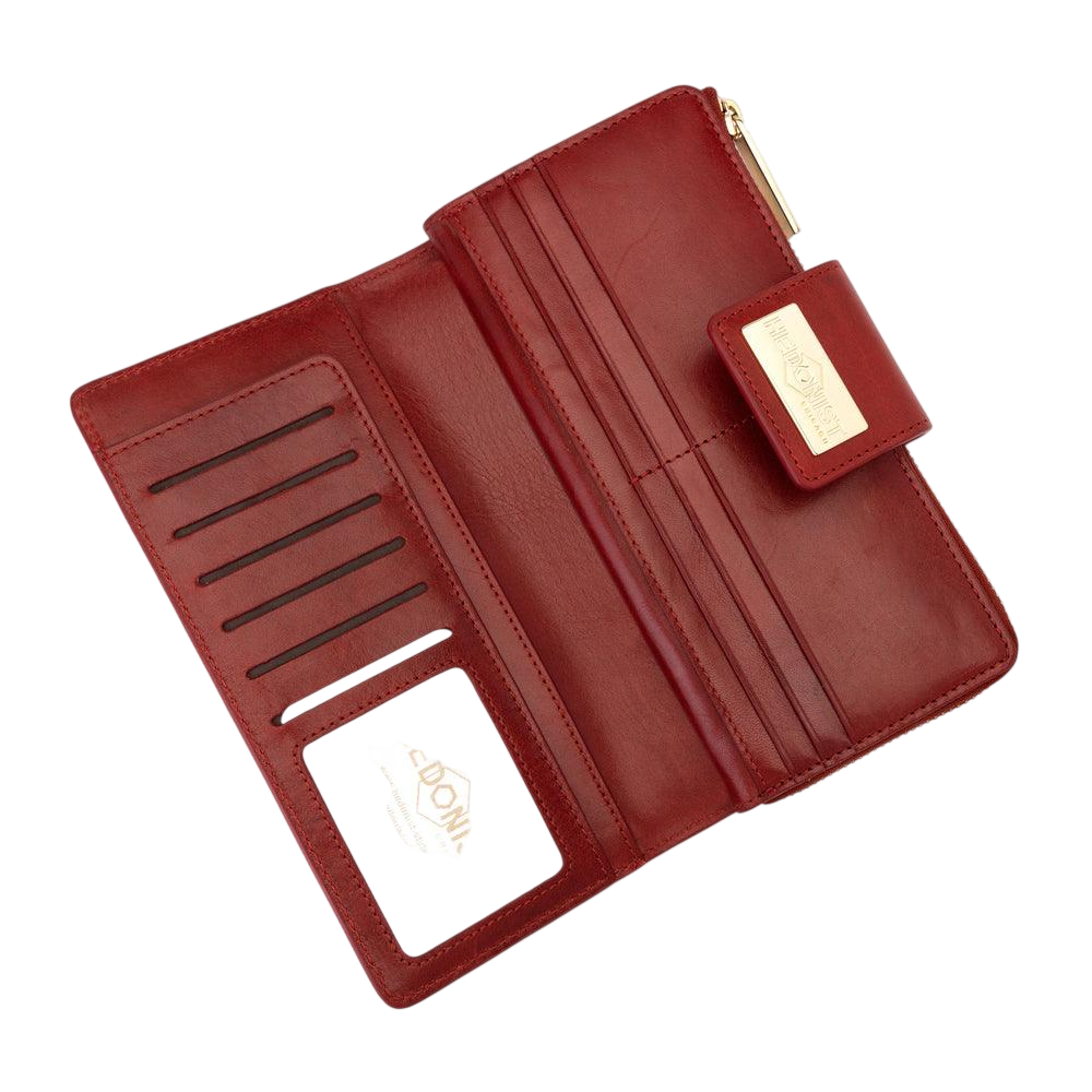 Red leather zip wallet and traveler wallet gift set by Hedonist Chicago
