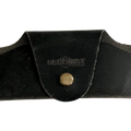 Small Soft Leather Eye Glasses Case in Black Washed, closed, front view with embossed Hedonist logo and snap closure
