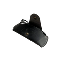 Small Soft Leather Eye Glasses Case in Black Washed, open, angled top view with sunglasses inside