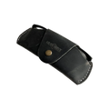 Small Soft Leather Eye Glasses Case in Black Washed, angled view with sunglasses temple visible