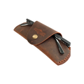 Small Soft Leather Eye Glasses Case in Brown, angled view with sunglasses temples visible poking out both sides