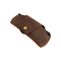 Small Soft Leather Eye Glasses Case in Brown, angled view with sunglasses temple visible
