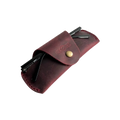 Small Soft Leather Eye Glasses Case in Burgundy, angled view with sunglasses temples visible poking out both sides