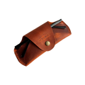 Small Soft Leather Eye Glasses Case in Cognac with folded sunglasses tucked inside, temples visible