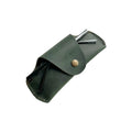 Small Soft Leather Eye Glasses Case in Dark Green, angled view with sunglasses temples visible poking out