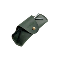 Small Soft Leather Eye Glasses Case in Dark Green, angled view with sunglasses temples visible poking out