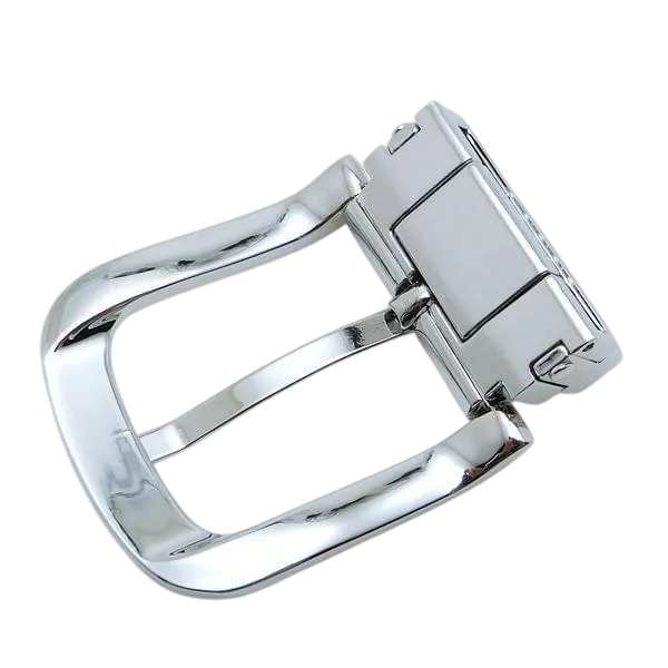 Silver lacquered pin and clip belt buckle, bottom view