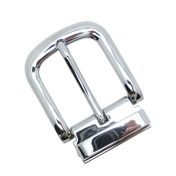 Silver lacquered pin and clip belt buckle, finish close-up