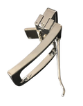 Silver pin and clip belt buckle, angled view