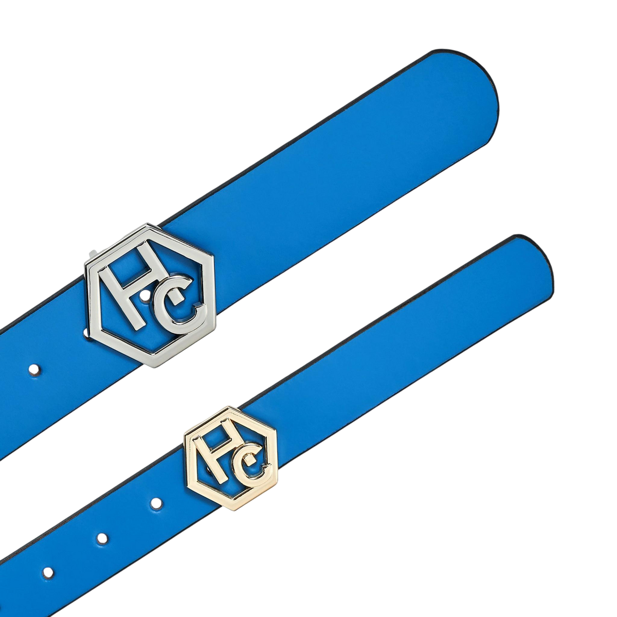 Edge stitching detail on women's seamless edge leather belt - sky blue - Hedonist Chicago (1.3")