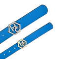 Edge stitching detail on women's seamless edge leather belt - sky blue - Hedonist Chicago (1")