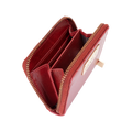 Small red zip-around leather wallet for women, card slots detail