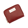 Small red zip-around leather wallet for women, front view