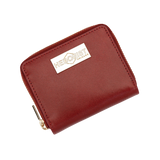 Small red zip-around leather wallet for women, front view