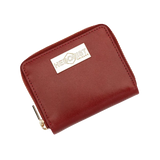 Small red zip-around leather wallet for women, front view