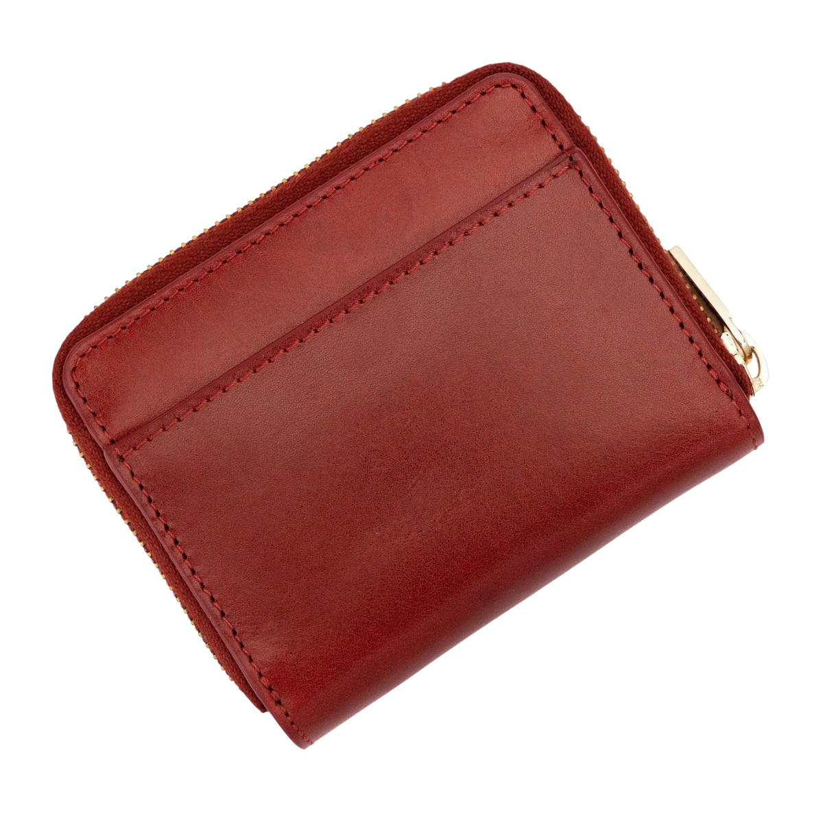 Small red zip-around leather wallet for women, slip pocket detail