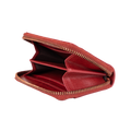 Small red zip-around leather wallet for women, zipper detail