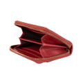 Small red zip-around leather wallet for women, zipper detail