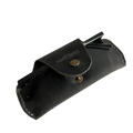 Small Soft Leather Eye Glasses Case in Black Washed, angled view with folded sunglasses tucked inside